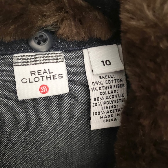 new Saks 5th Ave ༄ Vegan Fur Trim Zip Front Jacket ༄ Dark Indigo Denim ༄ Size 10 - Picture 5 of 10